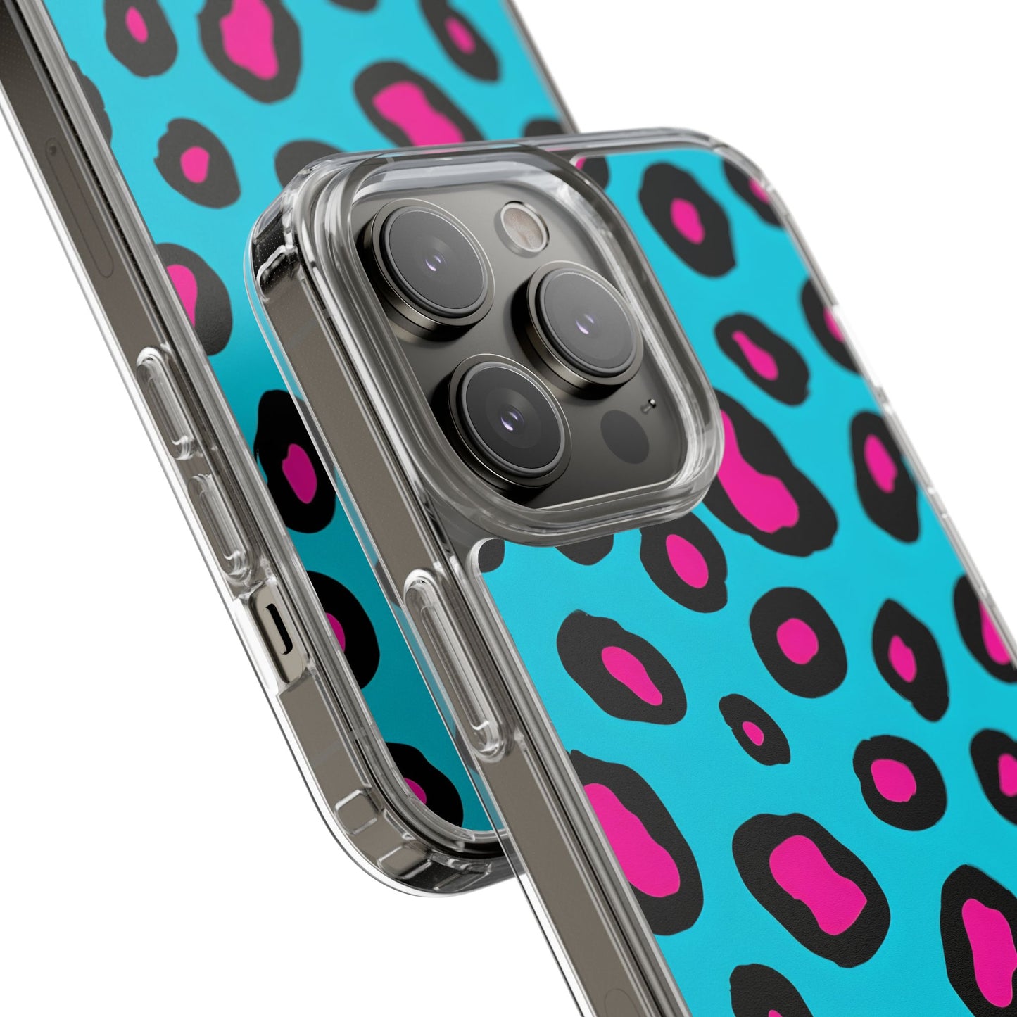 Trendy Clear Phone Case with Pink Leopard Print