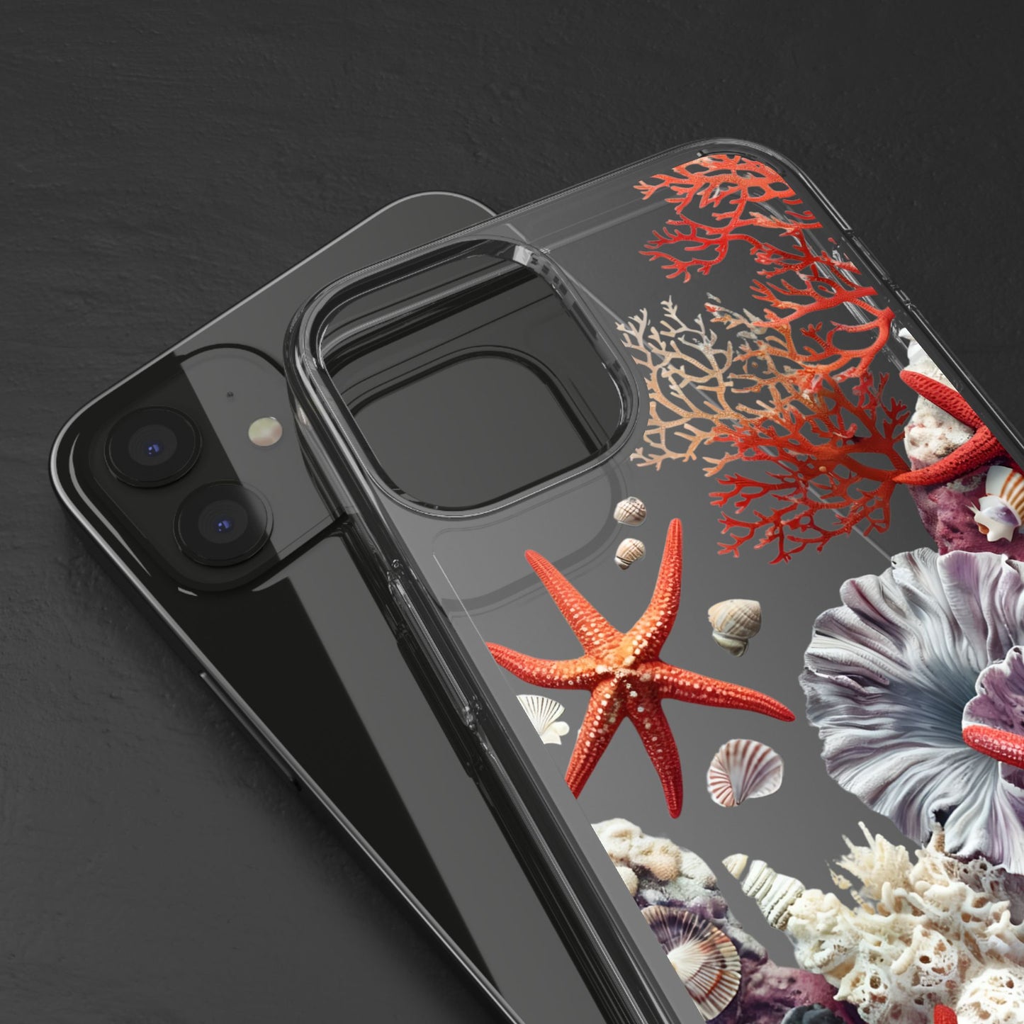 Ocean Coral Clear Phone Case with Starfish Design