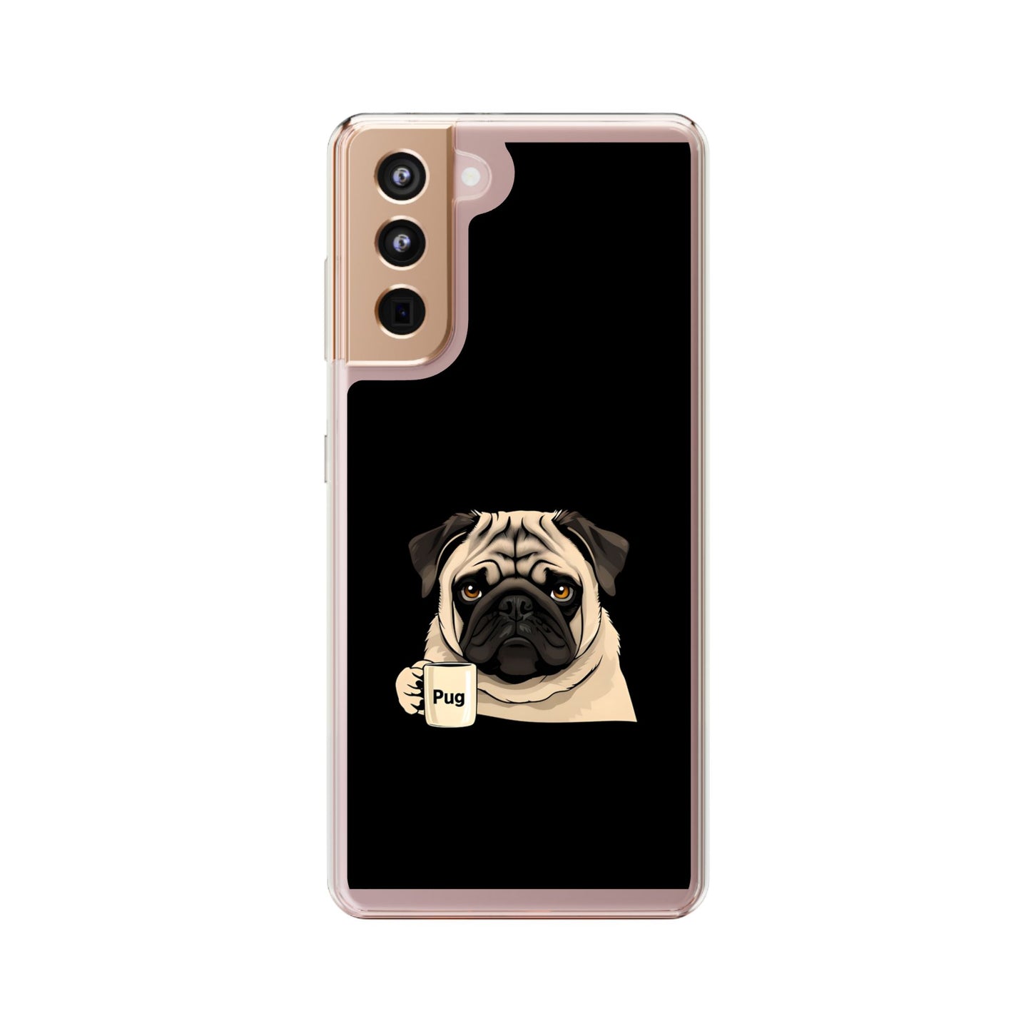 Pug Dog Clear Case with Coffee Mug Design - Cute Phone Cover