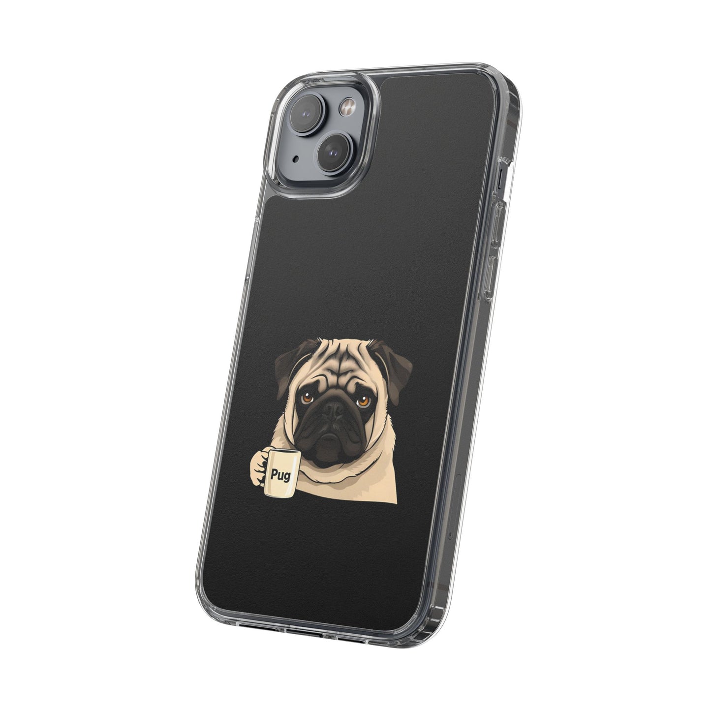 Pug Dog Clear Case with Coffee Mug Design - Cute Phone Cover
