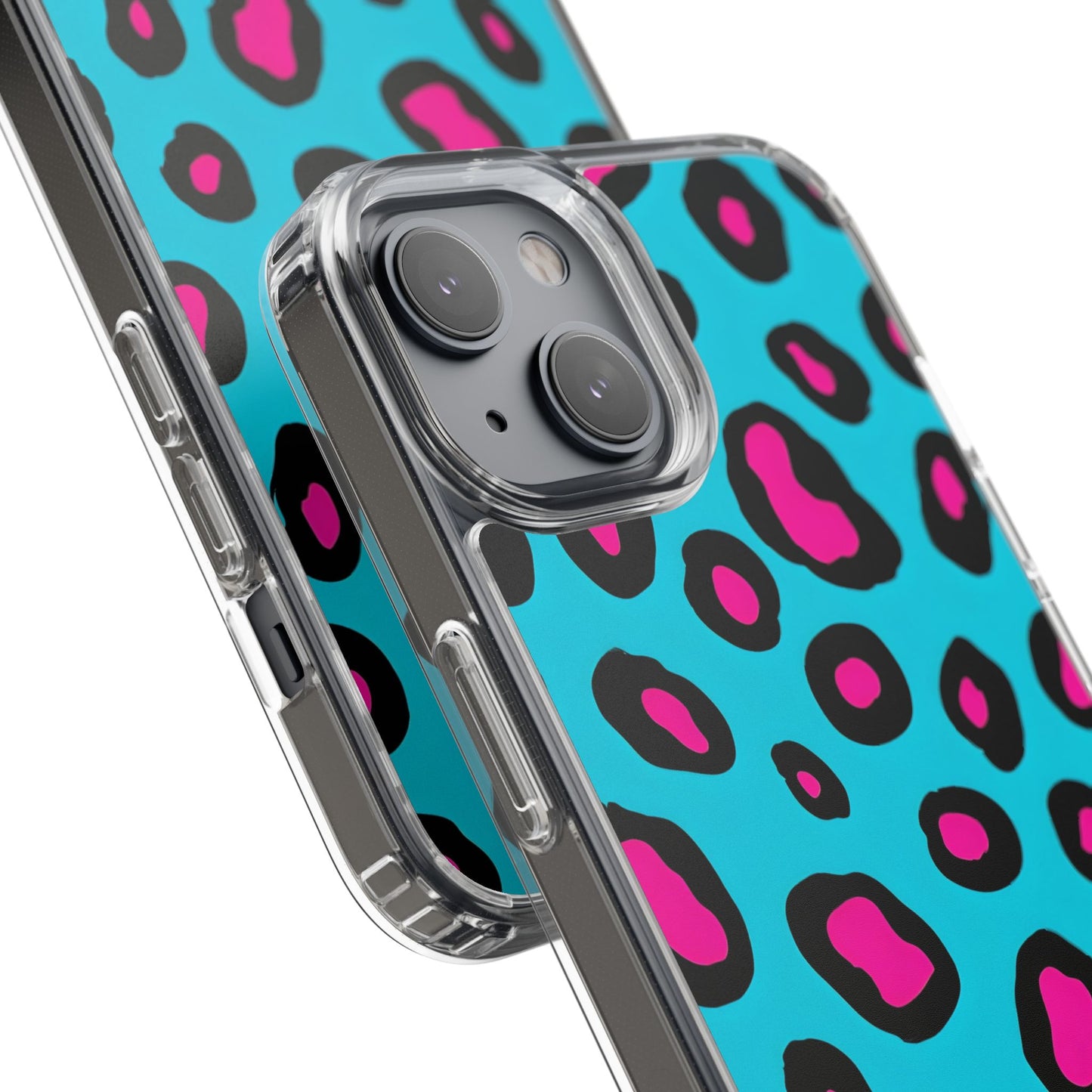 Trendy Clear Phone Case with Pink Leopard Print