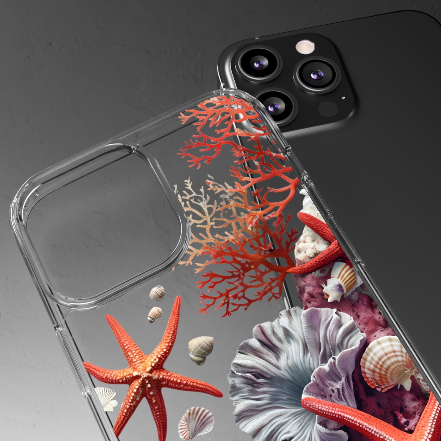 Ocean Coral Clear Phone Case with Starfish Design