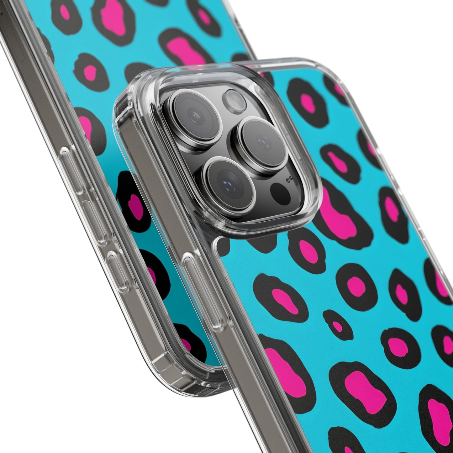 Trendy Clear Phone Case with Pink Leopard Print