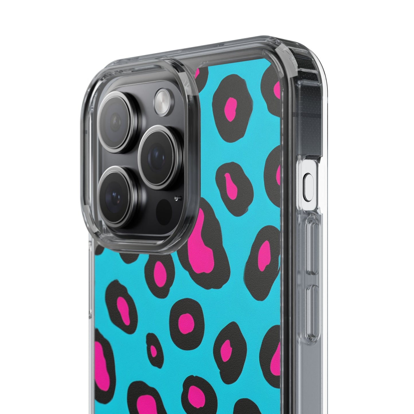 Trendy Clear Phone Case with Pink Leopard Print