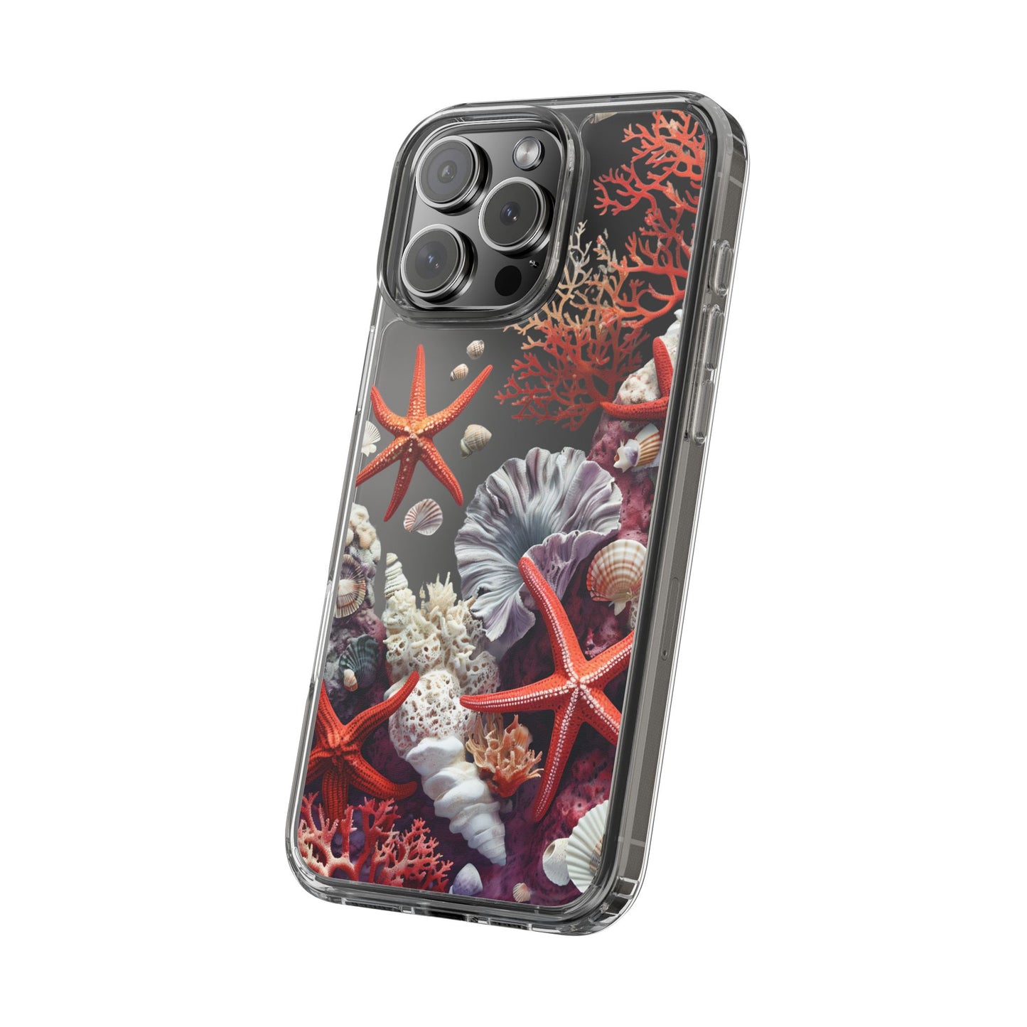 Ocean Coral Clear Phone Case with Starfish Design