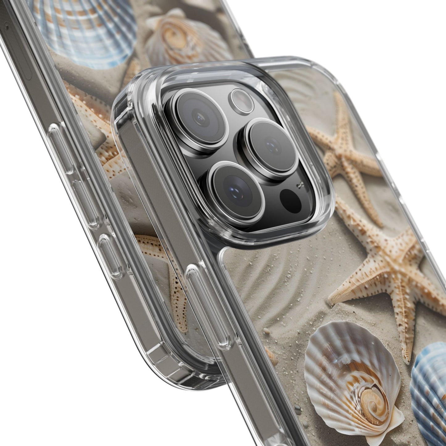 Beach-Themed Clear Phone Case with Shells & Starfish