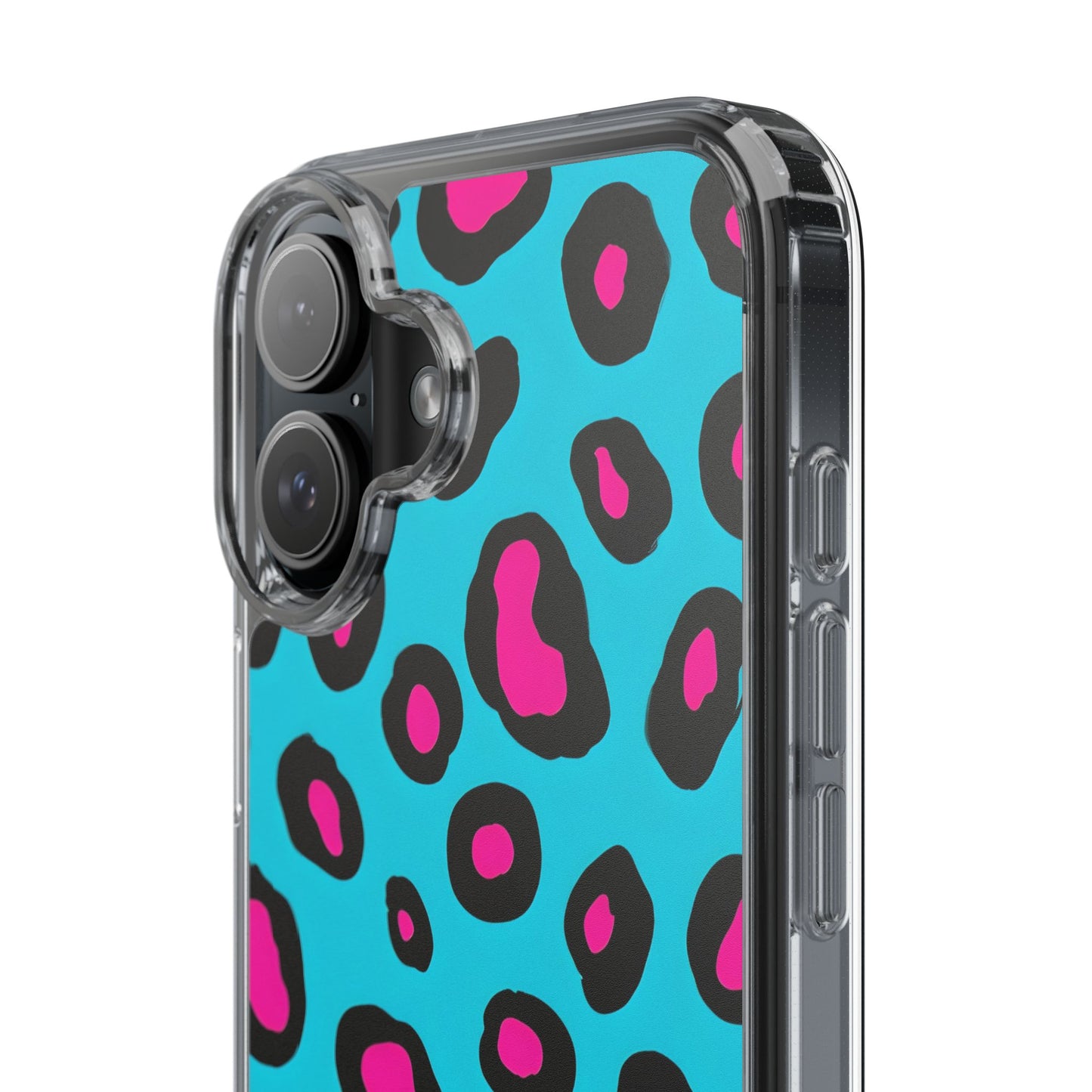 Trendy Clear Phone Case with Pink Leopard Print
