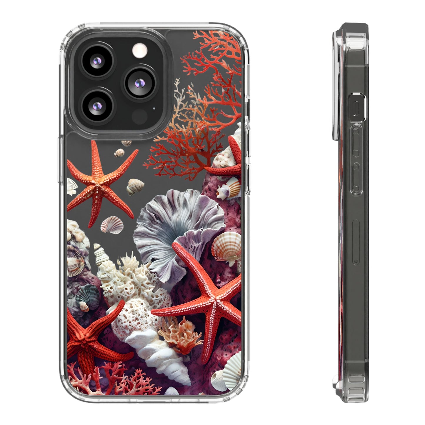 Ocean Coral Clear Phone Case with Starfish Design