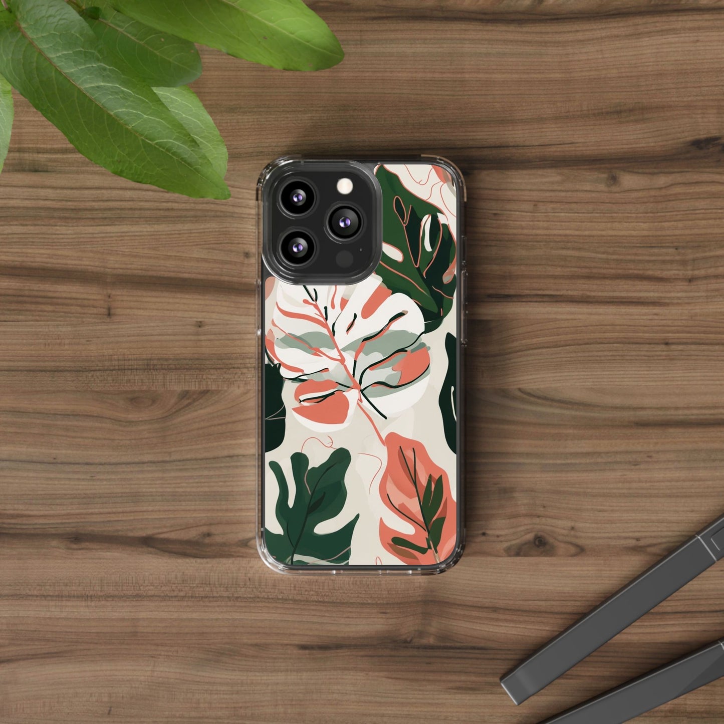 Botanical Clear Phone Case - Nature-Inspired Leaves Design