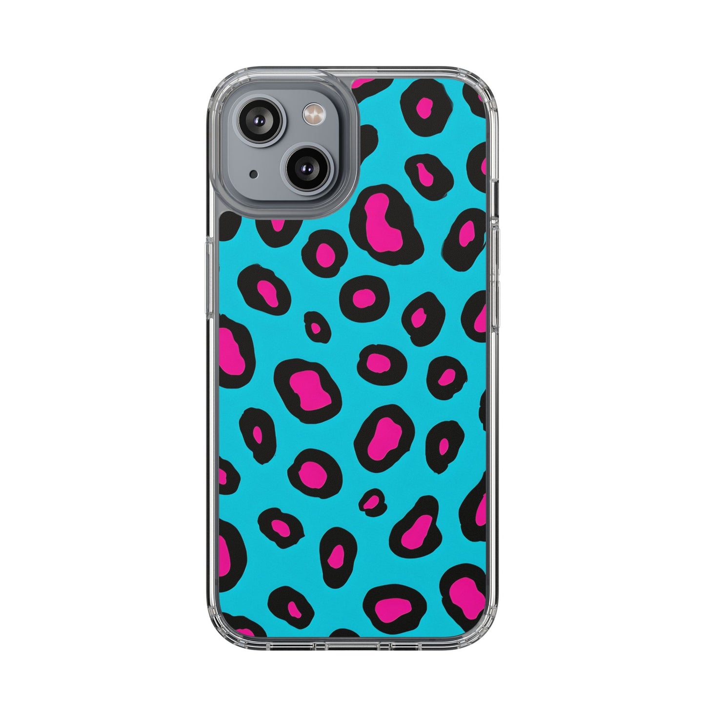 Trendy Clear Phone Case with Pink Leopard Print