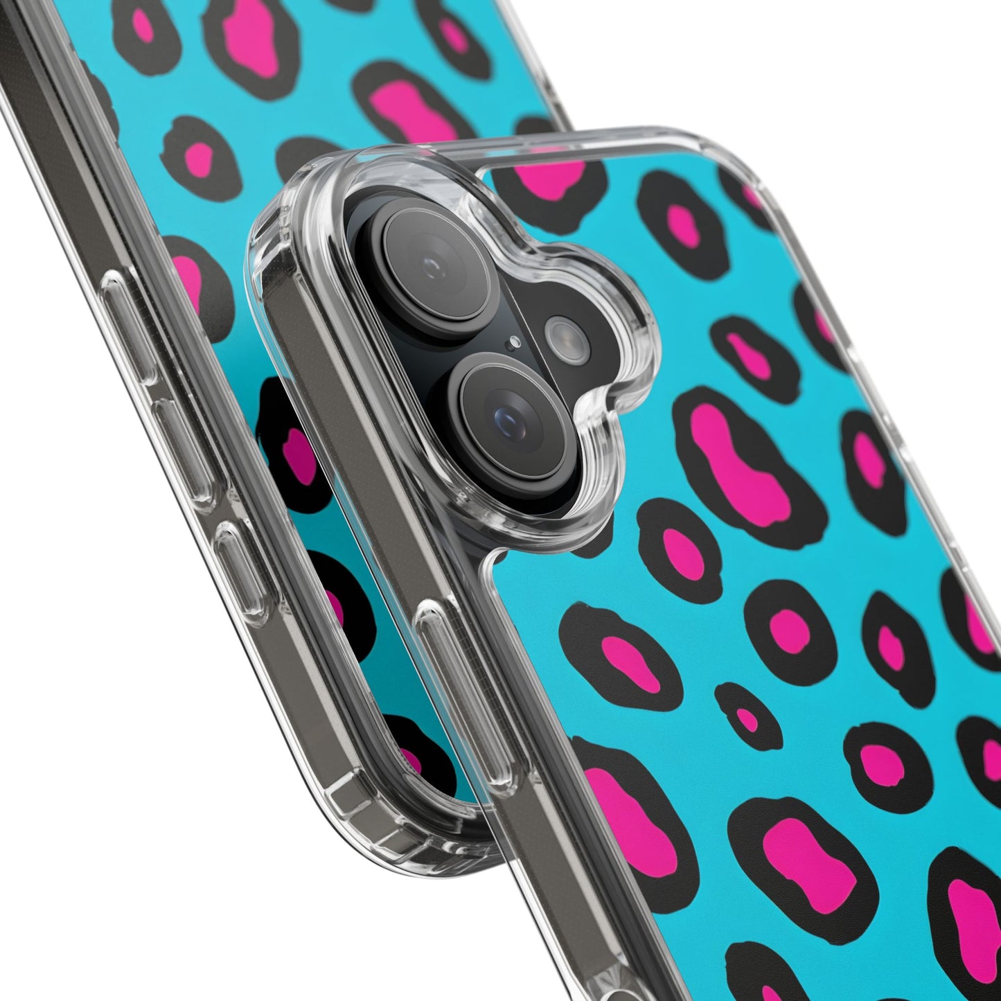 Trendy Clear Phone Case with Pink Leopard Print