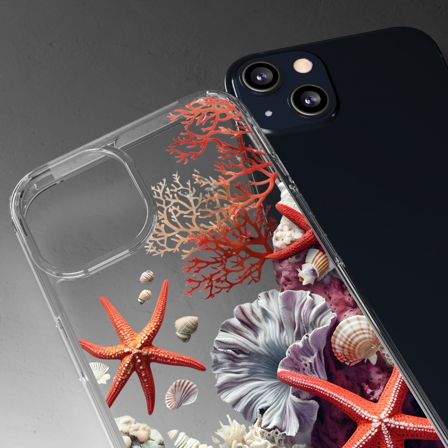 Ocean Coral Clear Phone Case with Starfish Design