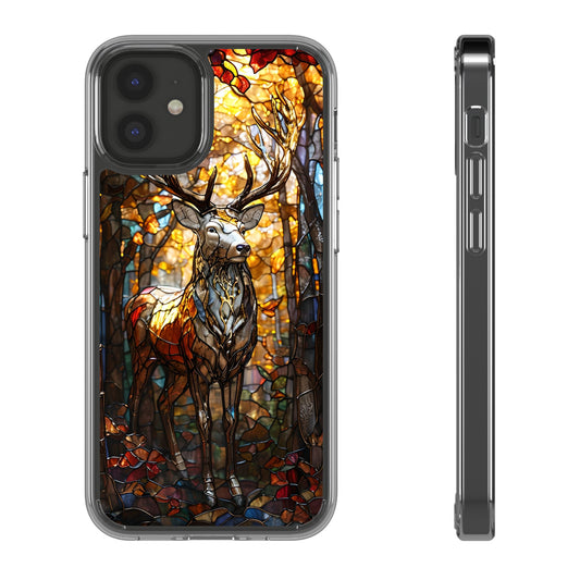 Stained Glass Deer Phone Case, Nature Lover Gift, Autumn Decor, Clear Phone Cover, Wildlife Accessory, Eco-Friendly Design