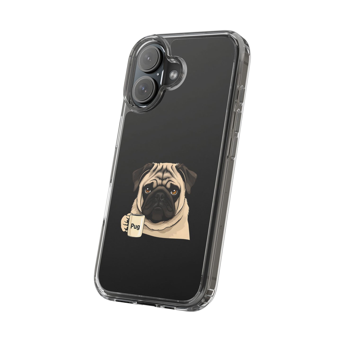 Pug Dog Clear Case with Coffee Mug Design - Cute Phone Cover