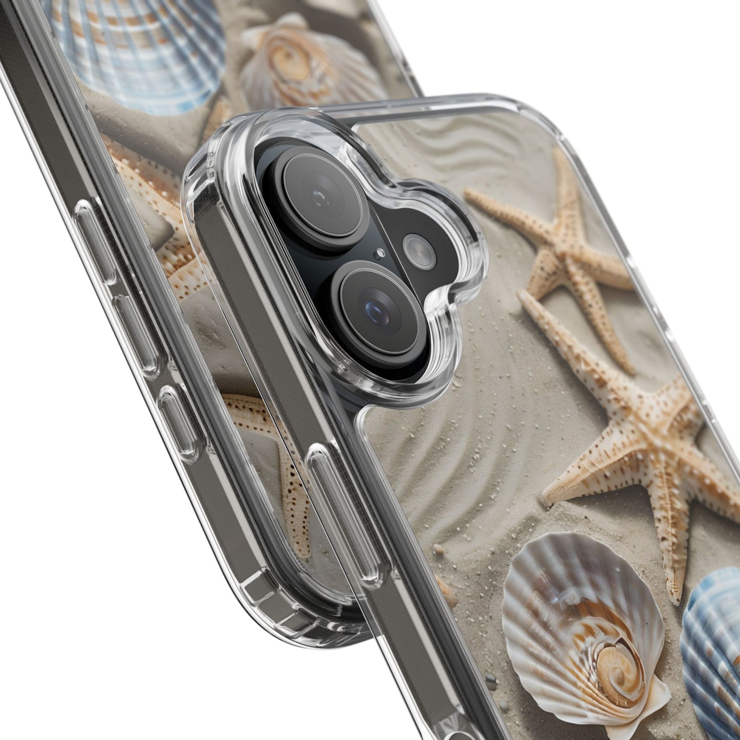 Beach-Themed Clear Phone Case with Shells & Starfish