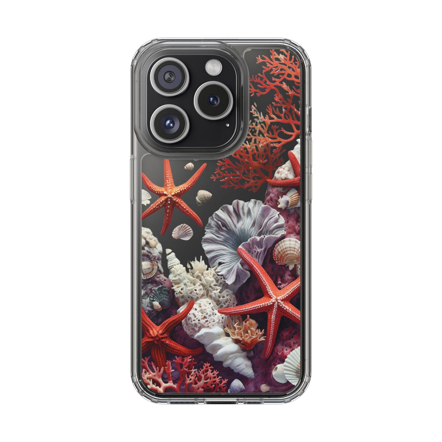 Ocean Coral Clear Phone Case with Starfish Design