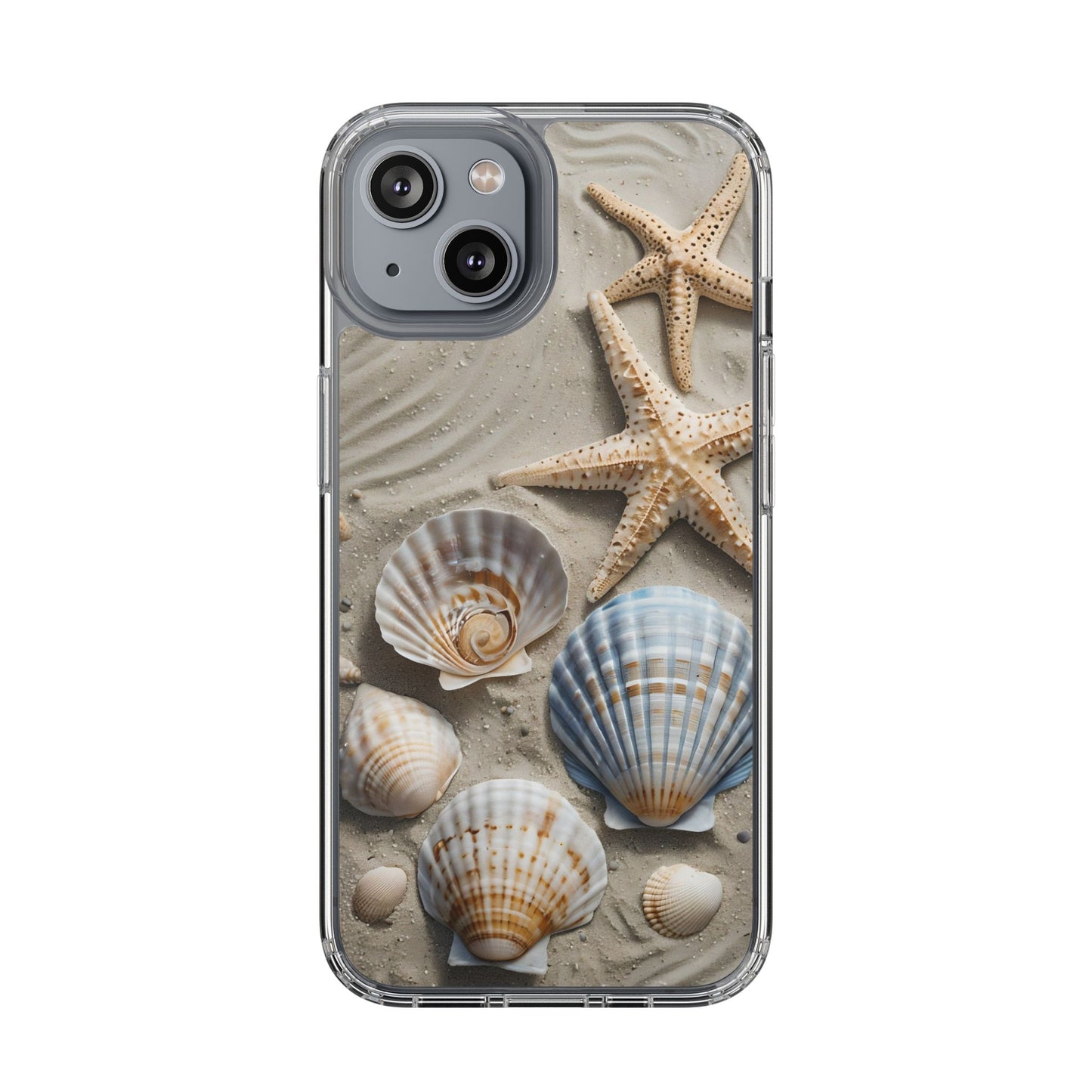 Beach-Themed Clear Phone Case with Shells & Starfish