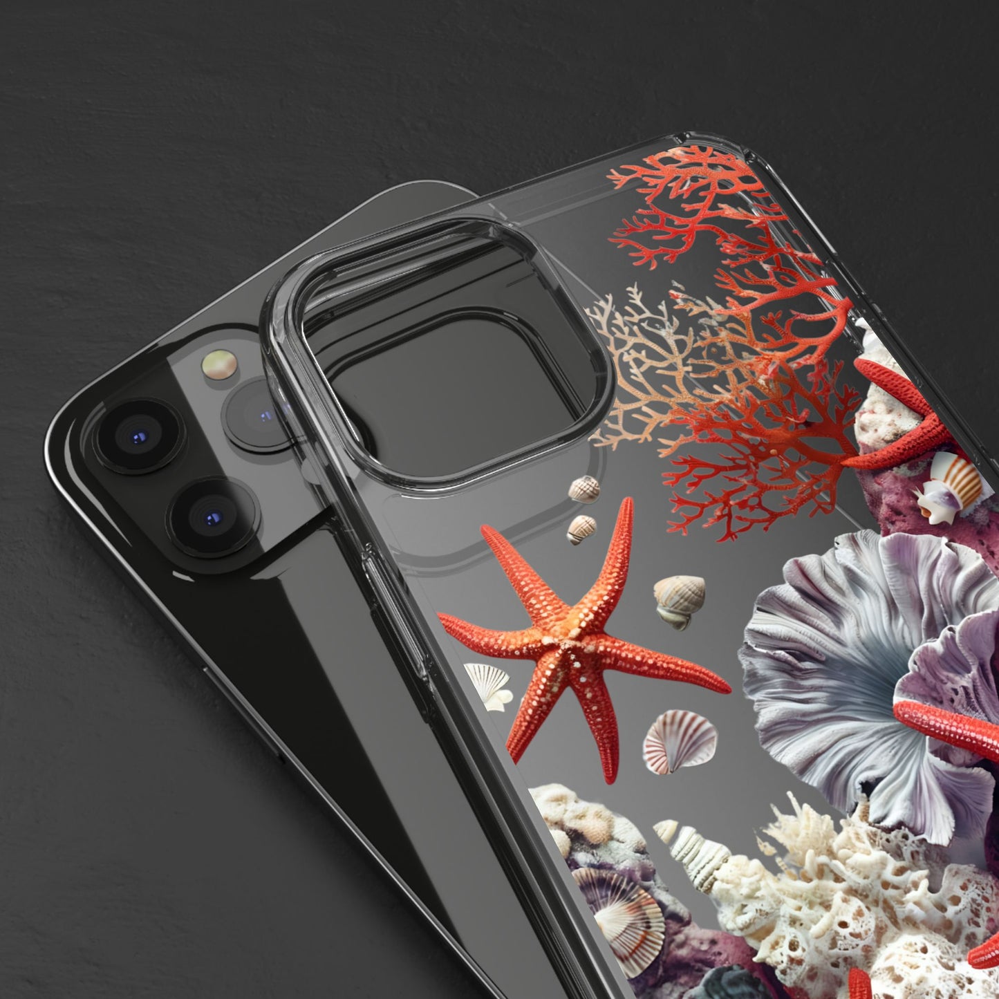 Ocean Coral Clear Phone Case with Starfish Design