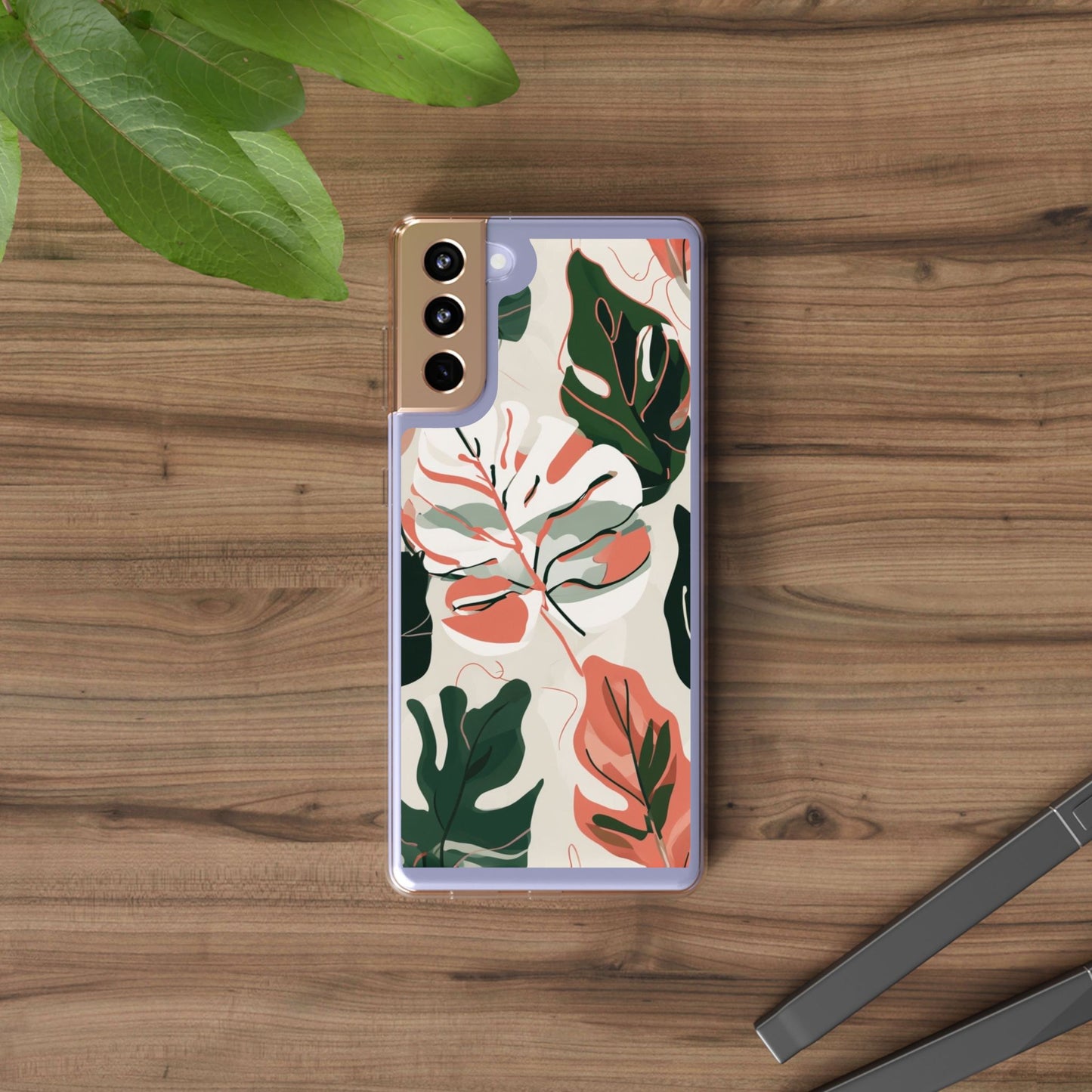 Botanical Clear Phone Case - Nature-Inspired Leaves Design
