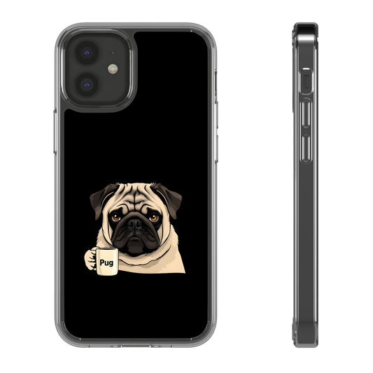 Pug Dog Clear Case with Coffee Mug Design - Cute Phone Cover