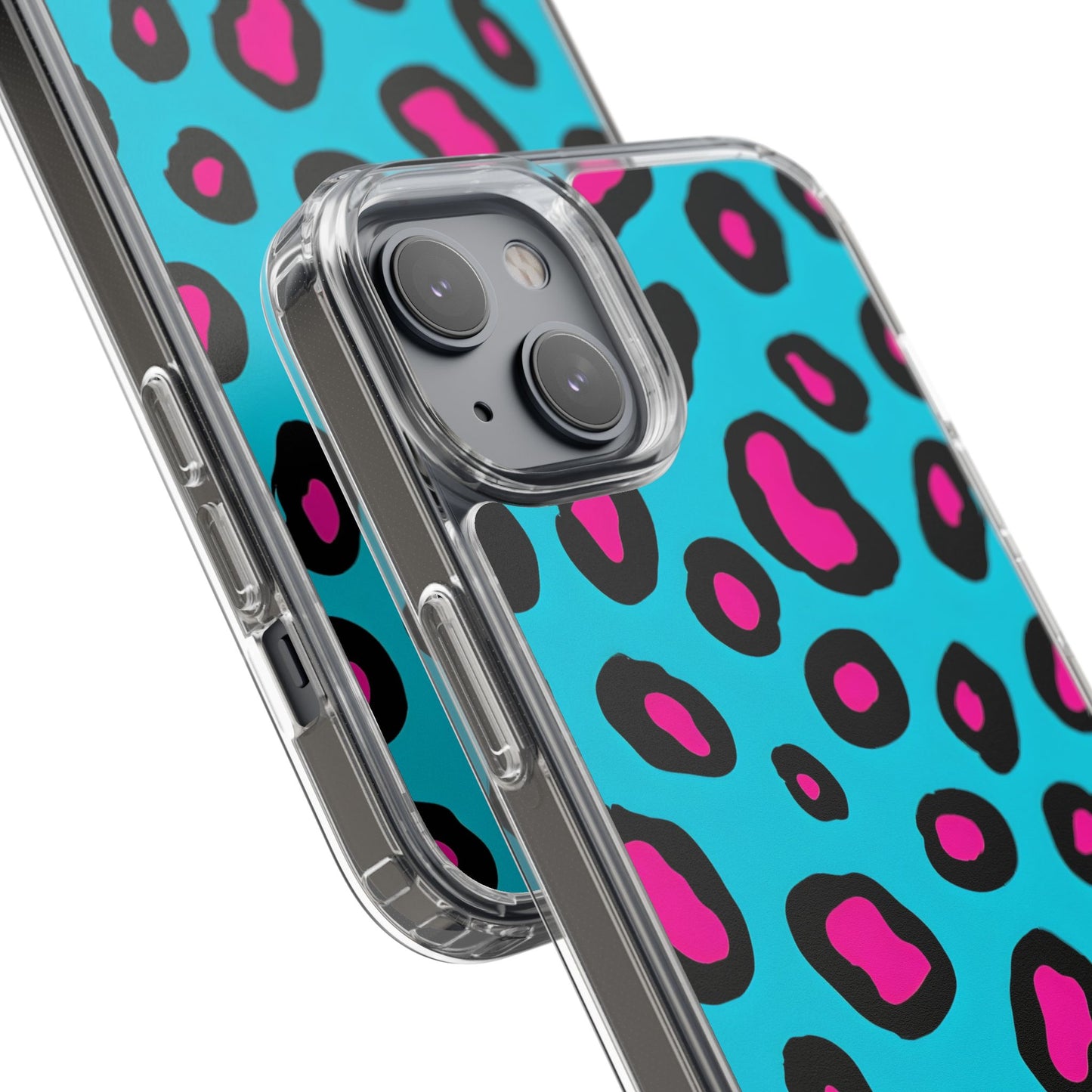 Trendy Clear Phone Case with Pink Leopard Print
