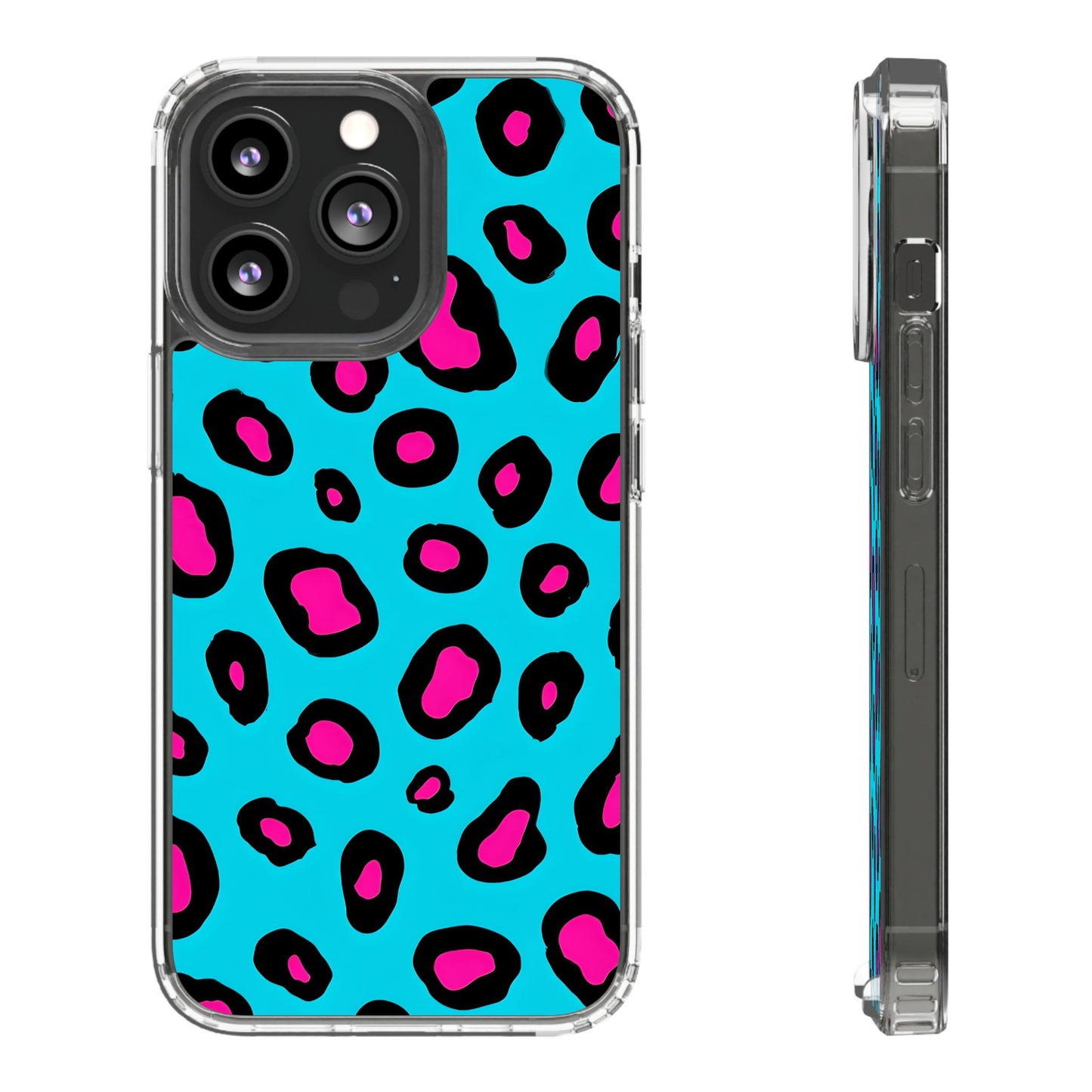Trendy Clear Phone Case with Pink Leopard Print